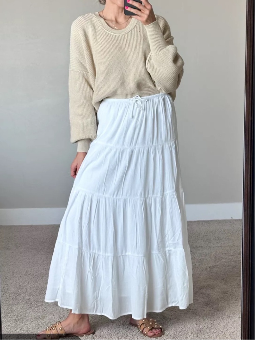 Aerie White Tiered Maxi Skirt
